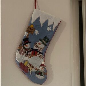Festive Snowman Christmas Stocking - Blue and White